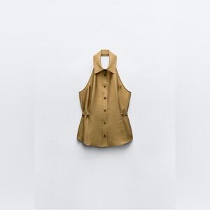 Zara Sleeveless Beige Button-Down Top